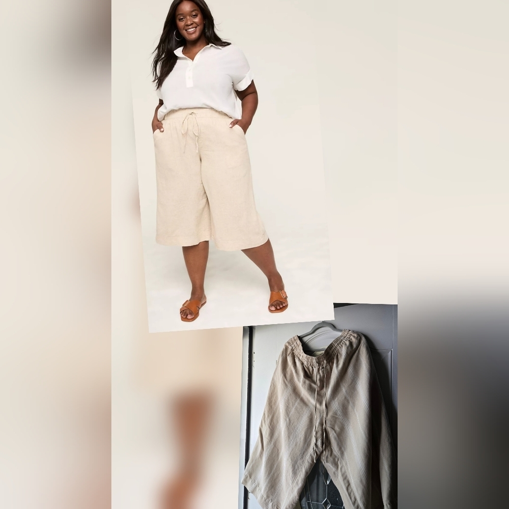 Lane Bryant Tan Linen Blend Cropped‎ Pants-Size 26/28